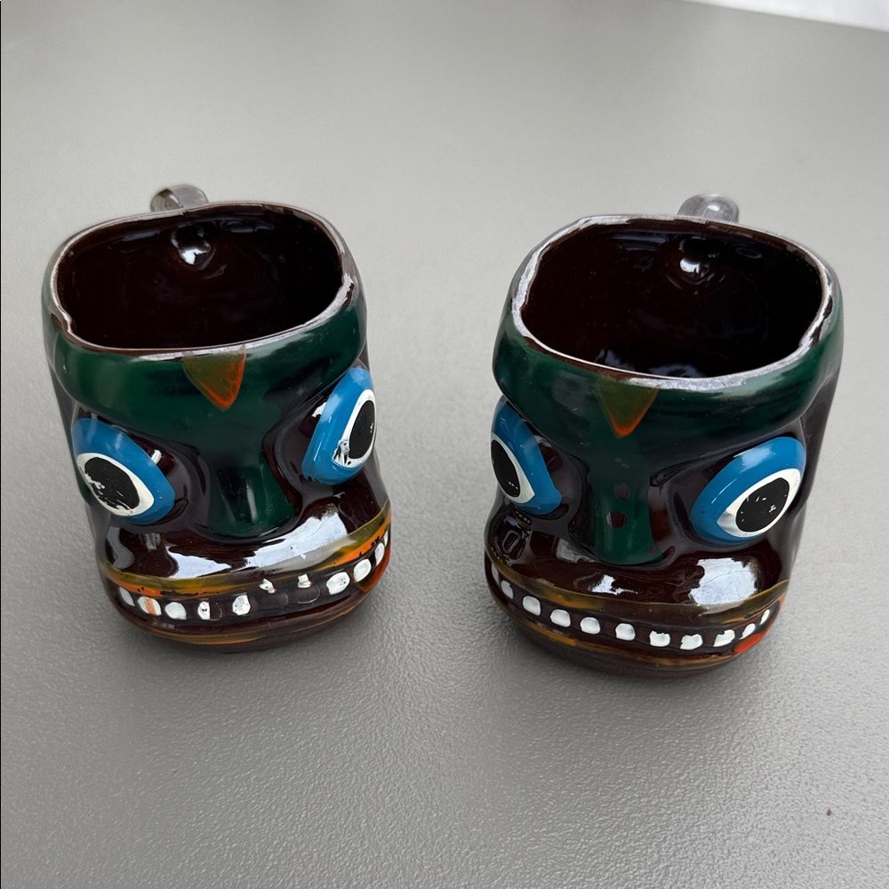 VTG 50s Tiki Totem Pole Face Mug by Victoria Ceramics set of 2